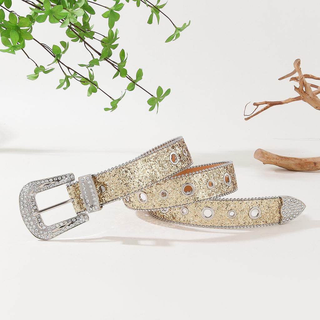 Rhinestones Belt for Women with Beaded Trim Glittering Buckle Hiphop Belt for Jeans Pants Fashion Decorative Waistband