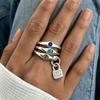 S/Set Vintage Copper Color Geometric Finger Rings For Women Fashion Metal Zircon Letter Pendant Rings Party Jewelry Gifts