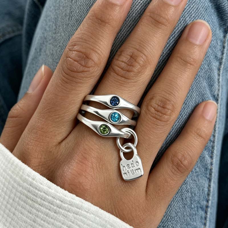 S/Set Vintage Copper Color Geometric Finger Rings For Women Fashion Metal Zircon Letter Pendant Rings Party Jewelry Gifts