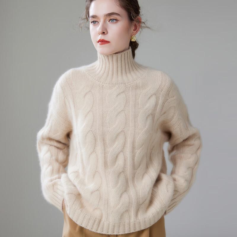 Fanzhen Women's High-Neck Cashmere Blend Loose Sweater