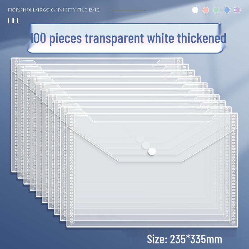 Transparent Large Capacity Snap Button File Bag for Students