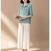 EST+II Gentle Embroidered Lapel Top & Wide-Leg Cropped Pants Set