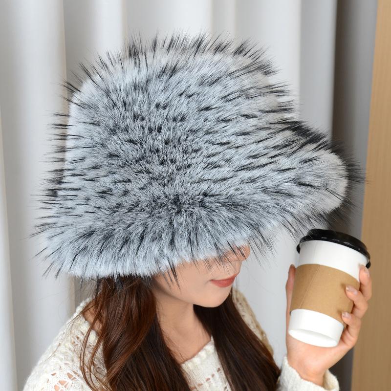 2025 New Cross-border Imitation Fox Hair Warm Fashion Fisherman Mongolian Hat Show Face Small Fur Hat Foreign Trade Fur