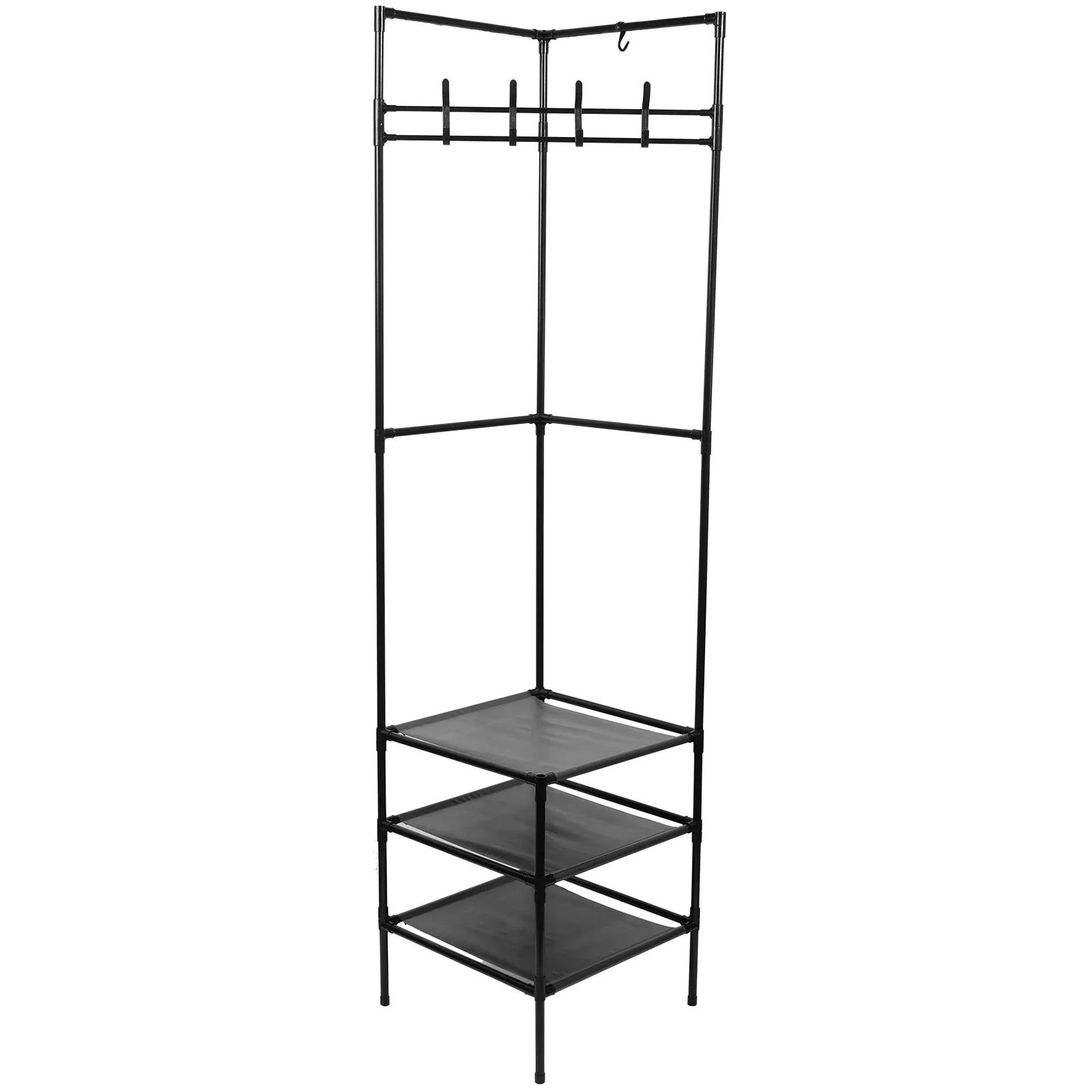

Bedroom Corner Clothing Rack Freestanding Coat Rack with 3 Tier Shoes Rack Storage and 10 Movable Hooks Metal Organizer Shelf чорний