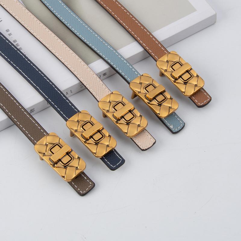 Dual-purpose Genuine Leather Women's Thin Belt Cowhide with Casual Pants Skirt Decoration for Women Versatile Double-sided Belt