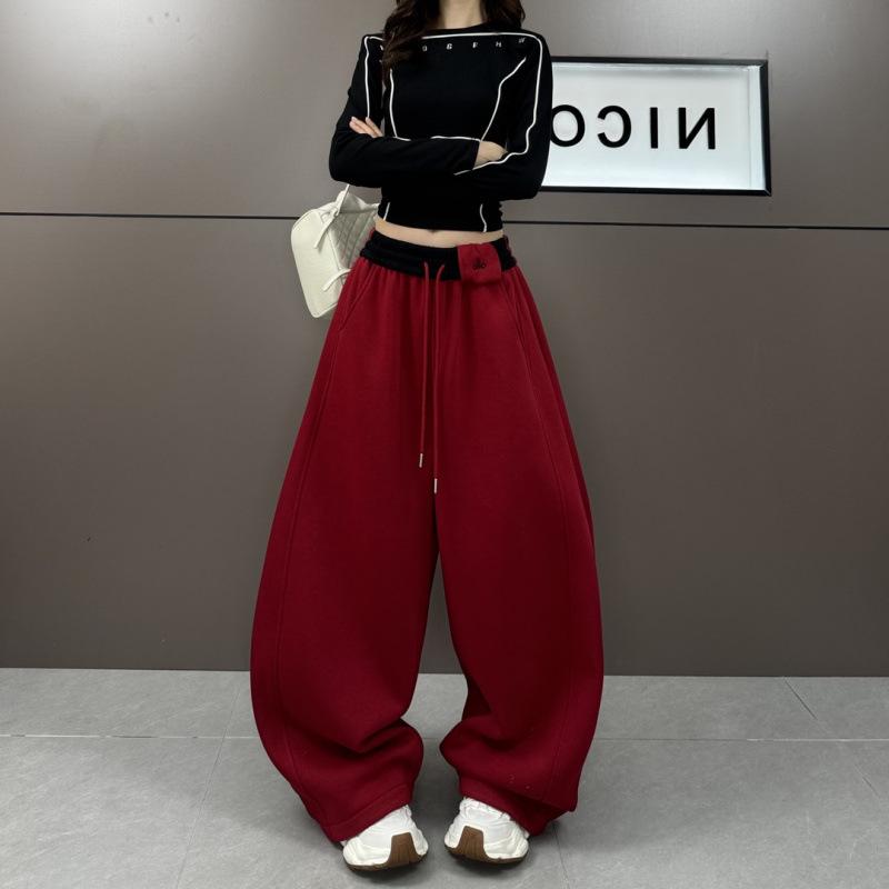 

Spring 2026 Color Block Wide-Leg Floor-Length Casual Pants Small красный