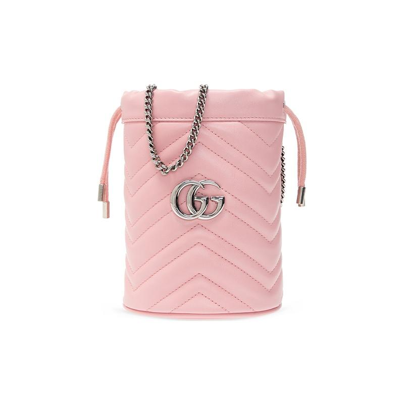 Gucci GG Marmont Pink Quilted Leather Mini Bucket Bag, Women's Drawstring Closure Crossbody Pouch for Daily Party Shopping 575163-DTDRP-5815