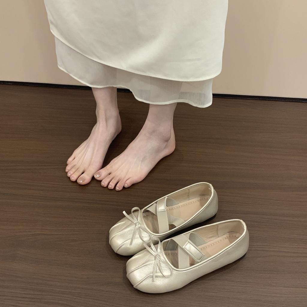 Korean Version of Imitation Leather Mary Jane Shoes Women's Ballet Shoes New Round Head Bow Flat Heels Women's Shallow Mouth Single Shoes