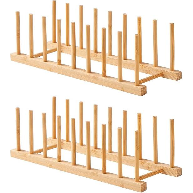 Bamboo Dish Dying Rack - Pot Lid Plate Organizer Holder for Cabinet - Cutting Board Organizer-Plate Rack for Dish, Pot Lid, Bowl, Cup, Cutting Board