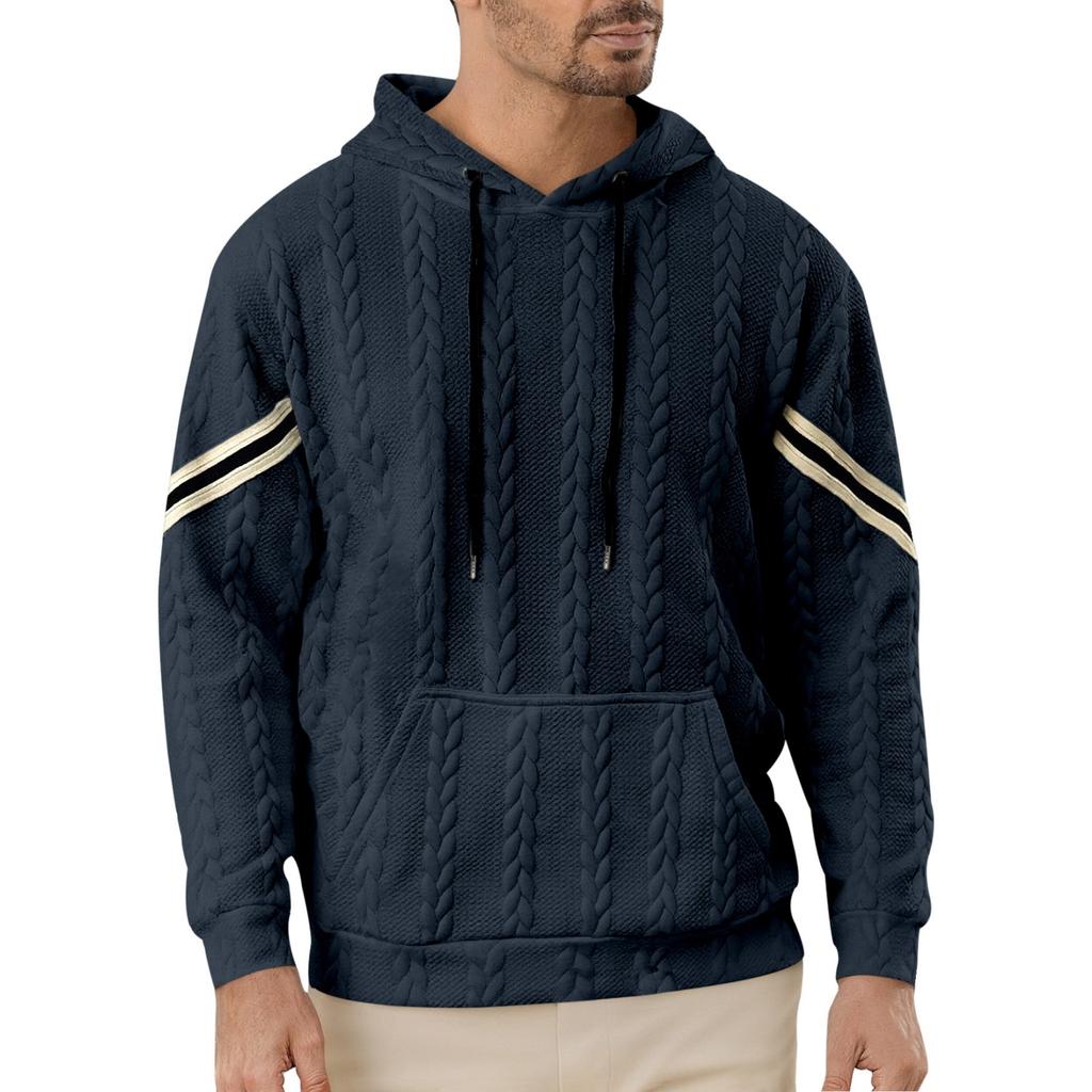 Men's Casual Solid-color Lightweight Hooded Sweatshirt With Trendy Patchwork, Men's Loose Sporty Pullover