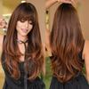 Professional  Loose Long Body Wavy Orange Wig for Women Daily Use Fashion Synthetic LightOrange Curly Hair Wigs with Bangs High Density 28Inch