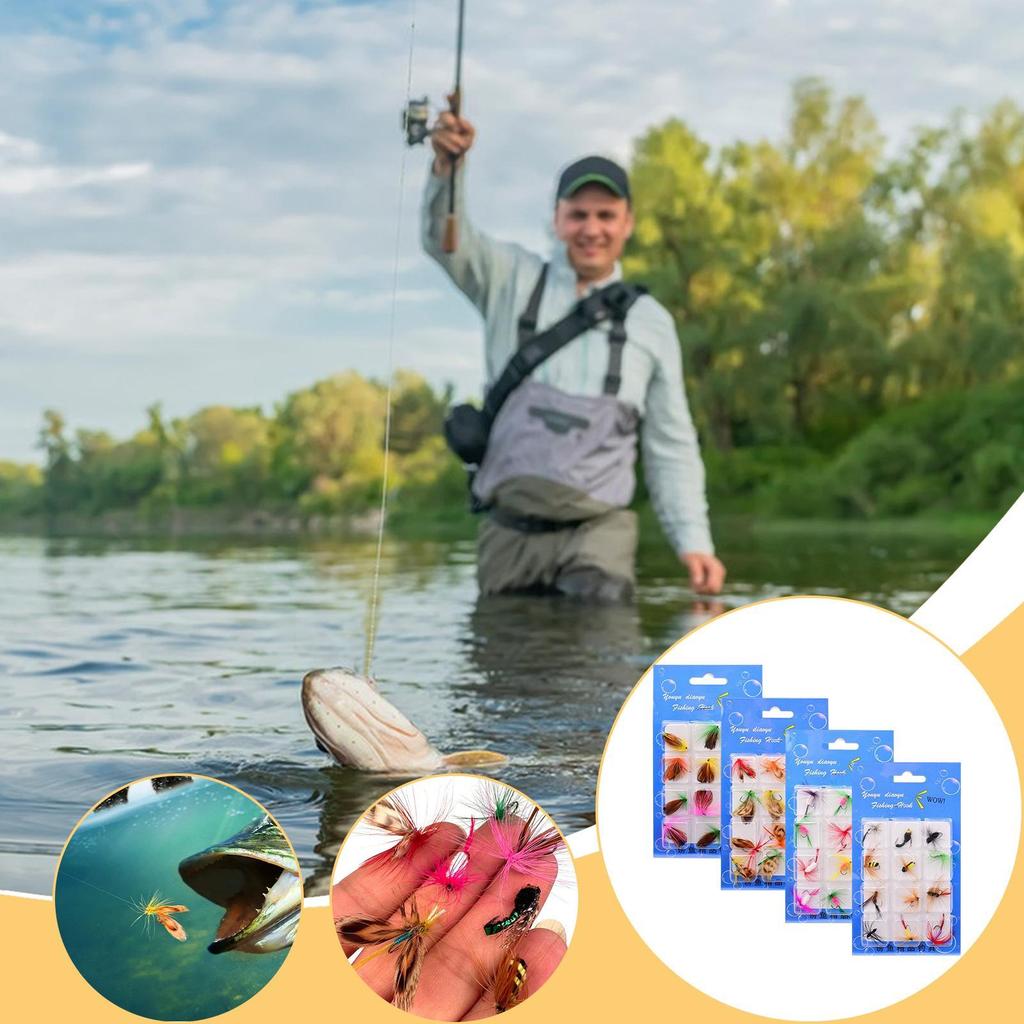 Fly Fishing Bait 48 Pieces Realistic Angling Accessories Freshwater Fishing Lure Hooks For Anglers Fishermen Men Fathers