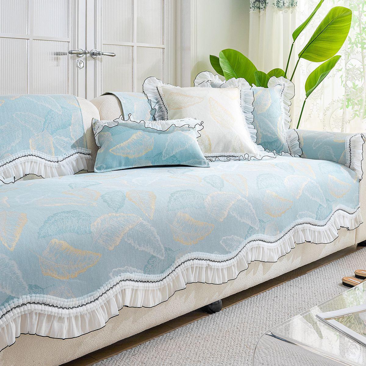 

Summer New Ice Silk Sofa Cushion Mori Skirt Cool Sofa Mat Seat Cushion Living Room Non-Slip Sofa Cover 70*70cm