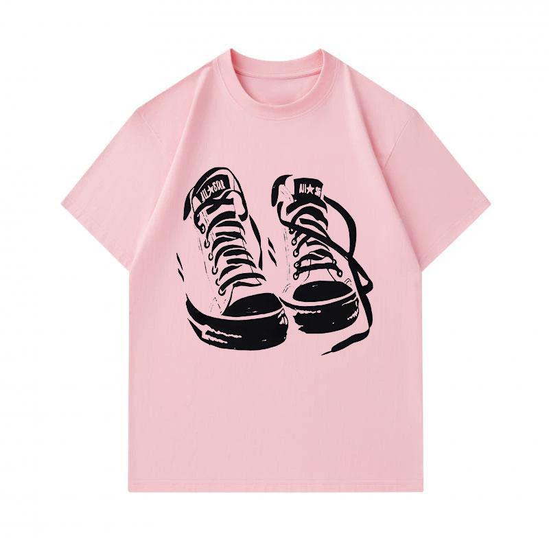 Men's 100% Cotton Crew Neck Short Sleeve T-Shirt, Casual Black White Sneakers Print Comfortable Lightweight Graphic Tee for Daily Wear, Soft Breathabl