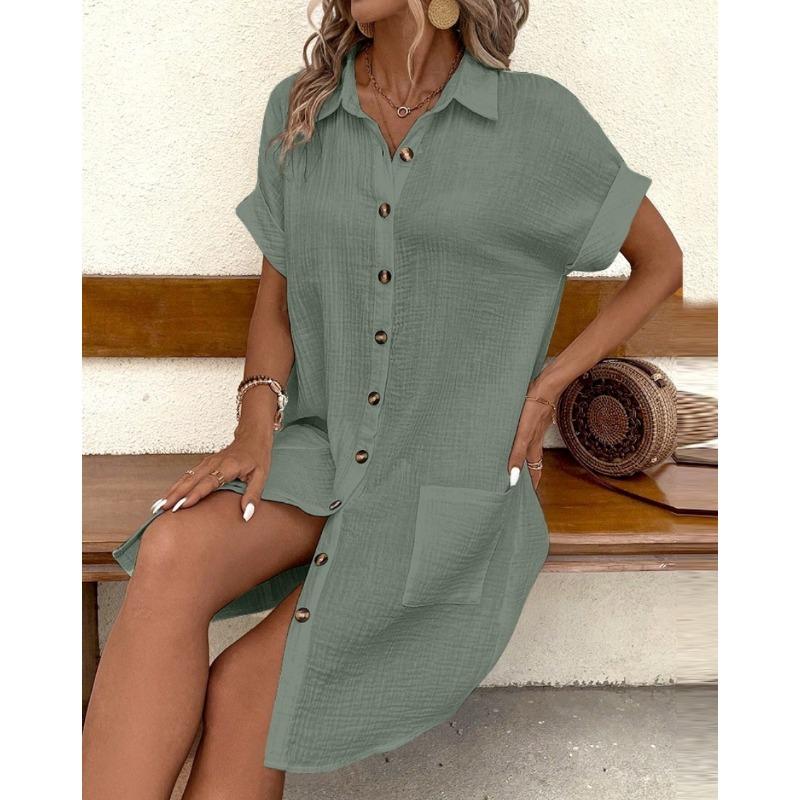 Summer Minimalist V-neck Button Up Dress for Women
