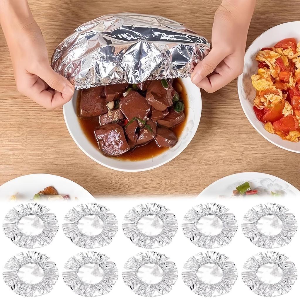 10 Pieces Food Plate Covers Aluminum Foil Reusable Elastic Food Storage Covers Bowl Insulation for Home Kitchen BBQ Picnic