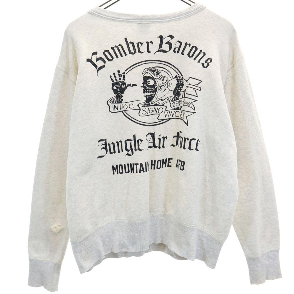 Buzz Rickson's Back Print Long Sleeve Sweat Trainer M Light Gray Men's Used