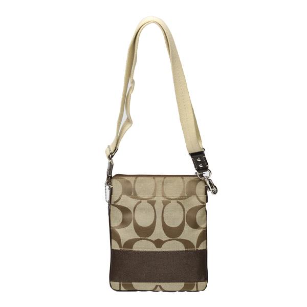 COACH Signature Diagonally hung Shoulder Bag leather khaki Women Used