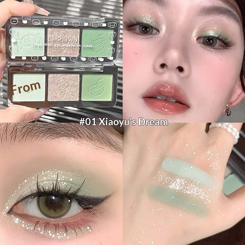 

Cappuvini Three Colour Eye Shadow Purple Green Red Charm Undercover Powder Palette Highlighting Natural Makeup Glitter Eyeshadow