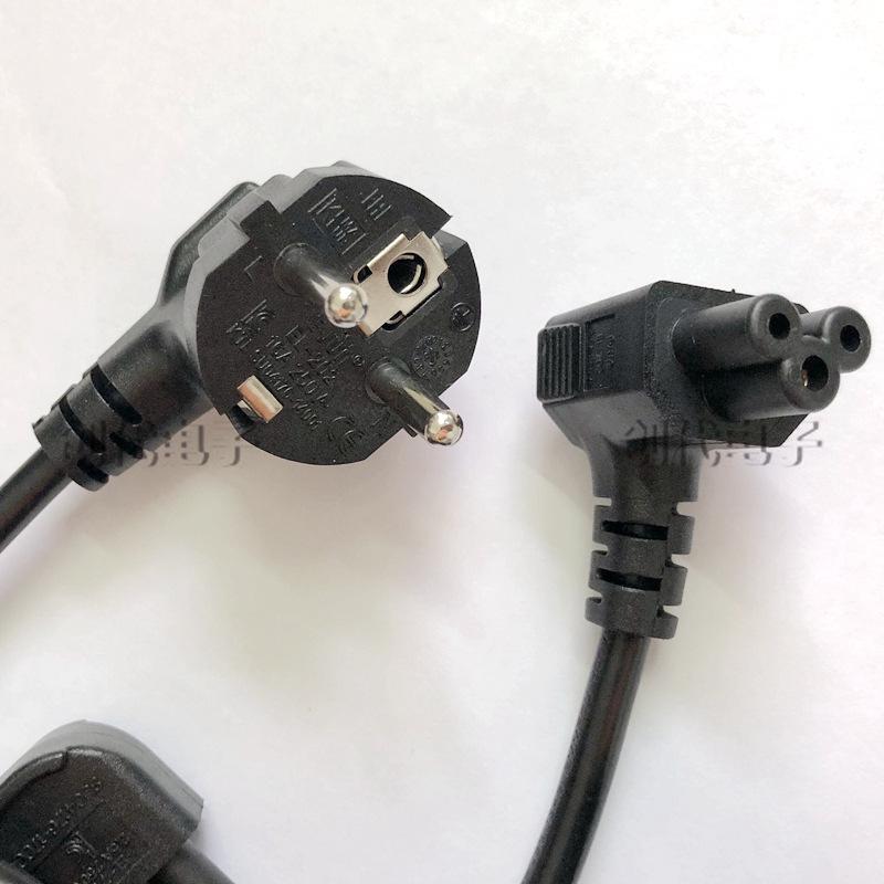 CE Standard EU Power Cord, 3-Pin CEE 7/7 Plug, Schuko Connector, 3-Core Computer Clover Leaf Connector, 90° Angled