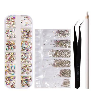 1 Set Multi-Size-Glasnagel-Strasssteine mit flacher Rückseite, AB-Kristall-Edelsteine, Bleistift, Stift, 3D-Dekorationen für Heimwerker