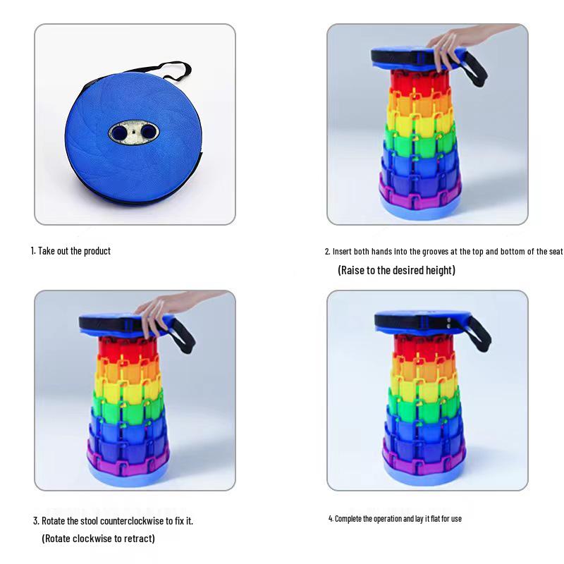 Portable Rainbow Folding Stool: Thickened, Non-Slip, Wear-Resistant, Retractable, and Telescopic