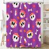 Vibrant Sugar Skull Shower Curtain Halloween Decor for Bathroom Waterproof Fabric Purple Background with Flowers Candles Perfect