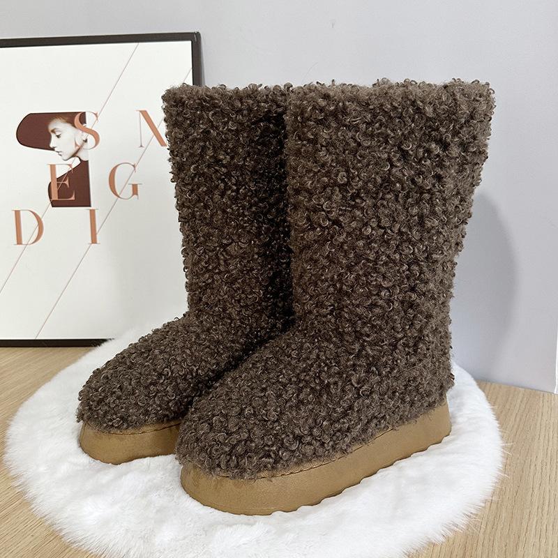 2025 winter new wool boots children punk lamb platform high heel snow boots plush long shoes Europe and America
