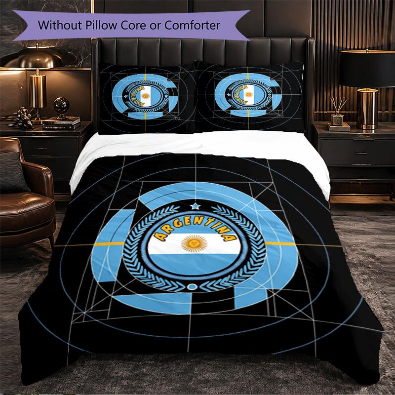 Argentina Football Pattern 3 Pieces Bedding Set Soft Microfiber Duvet Cover with Pillow Cases for Bedroom