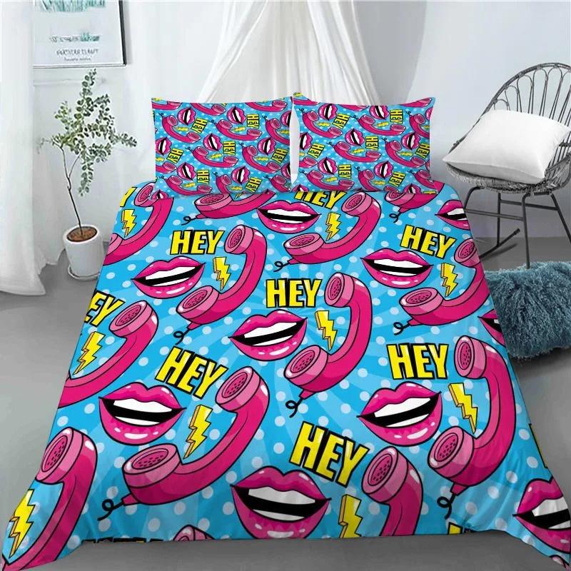3D Hip Hop Art Style Duvet Cover Cool Rock and Roll Style Quilt Cover with Pillowcase for Kid Home Bedroom Decor King Queen Size