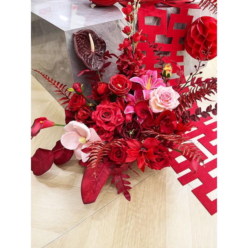 Red Wedding Artificial Flower Arrangement for Living Room, Coffee Table, or Bedside Décor