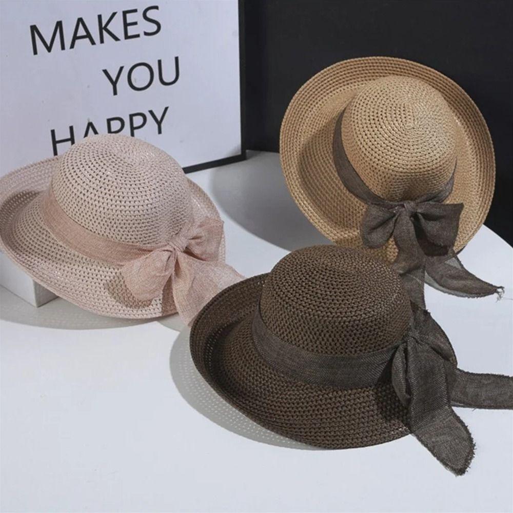1Pcs Vintage Summer Sun Hat with Bowknot Casual Straw Cap New Women Hat  for Outdoor Travel Beach