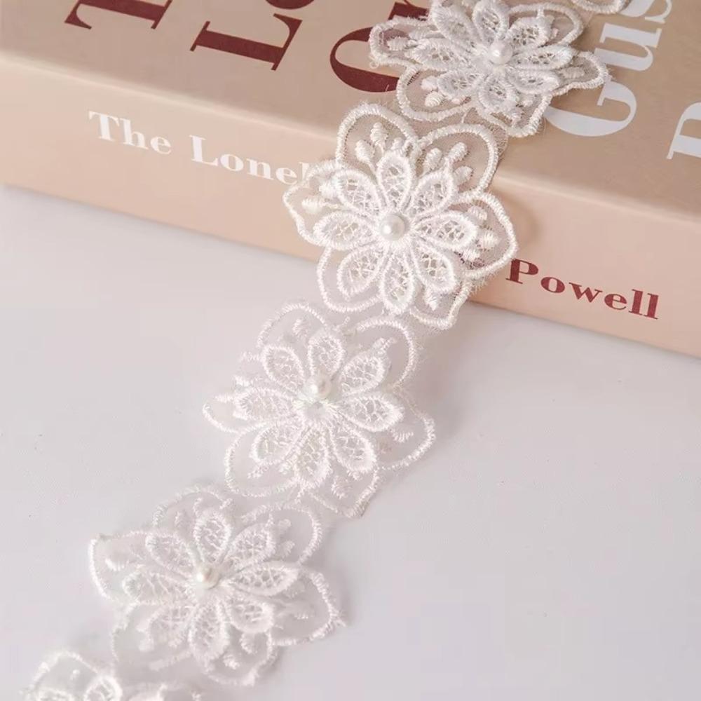 Декоративная вышивка бисером Кружевная отделка с цветами и жемчугом Двухслойная цветочная отделка Свадебное платье белый