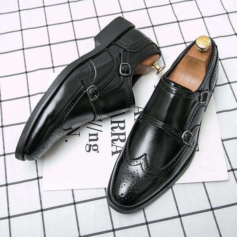 Summer leather shoes British casual business retro lazy shoes breathable brock carving