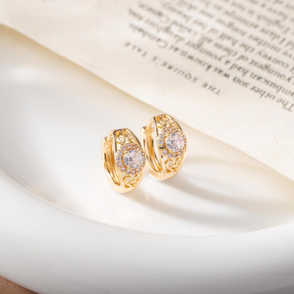 Floral Zircon Inlaid Hollow Luxury Earrings - Exquisite Korean Style