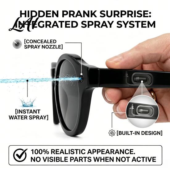 Easy Control Water Spray Glasses Prank Glasses Novelty Squirting Sunglasses Round Sunglasses