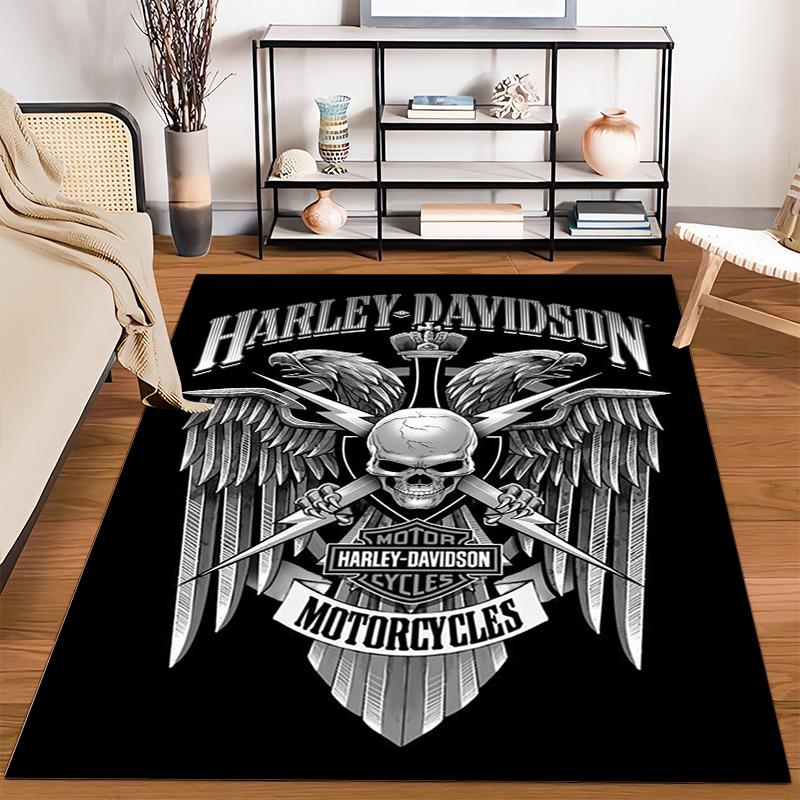 Harley-Davidson Skull Wing Design Rug for Motorcycle Enthusiasts Suitable for use as an anti-slip for living room bedroom sofas