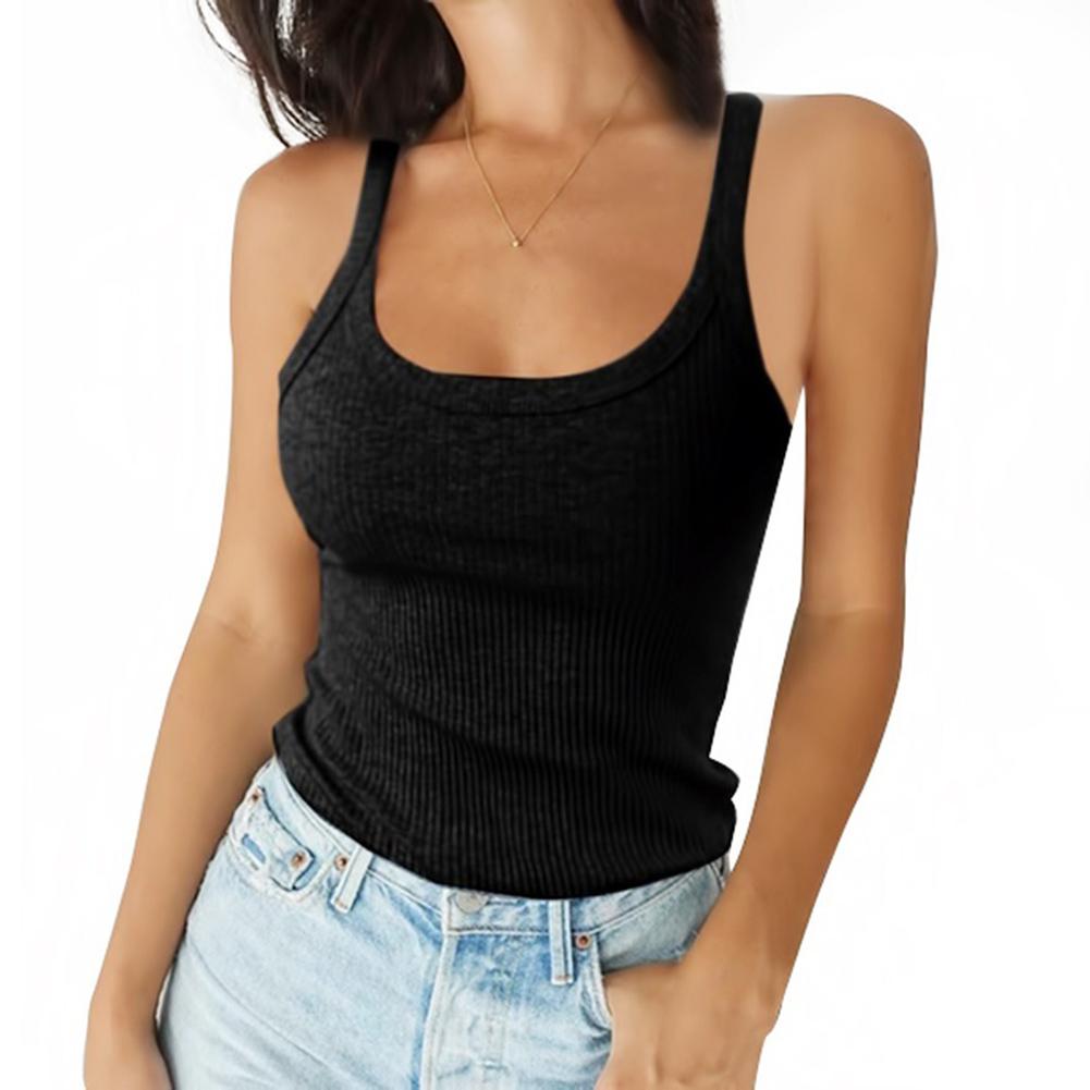 Kvinner O-hals Sommervest Ermeløs Sexy Basic T-skjorte Ribbete Tank Casual Topper