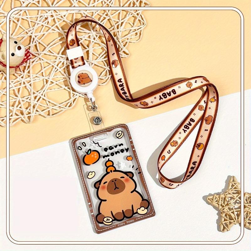 Cute Cartoon Retractable Lanyard Card Holder, Transparent Anti‑Loss Card Case for Students