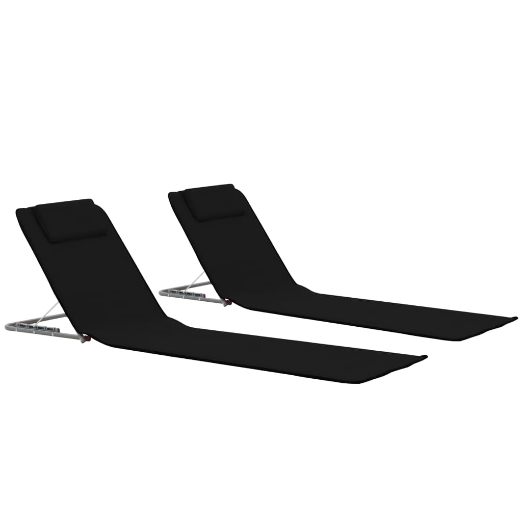 Folding Beach Mat Set 2 Pcs Steel and Fabric Black
