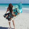 Luxus Strandkatze Strandtuch, Glamouröse getigerte Katze mit Sonnenbrille und Sonnenschirm-Aufdruck, Übergroßes Badetuch, Katzenliebhaber Sommer-Stranddecke