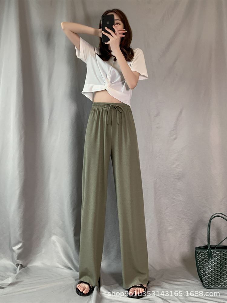 Ice Silk Wide-leg Pants Women's Summer New High-waisted Drape Loose Straight Thin Casual Thin Pendant Mopping Pants