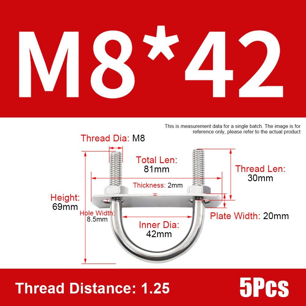 1Set With Baffle M8 Round Tube Clamp 304 Stainless Steel Round Bolt  for Round Tube