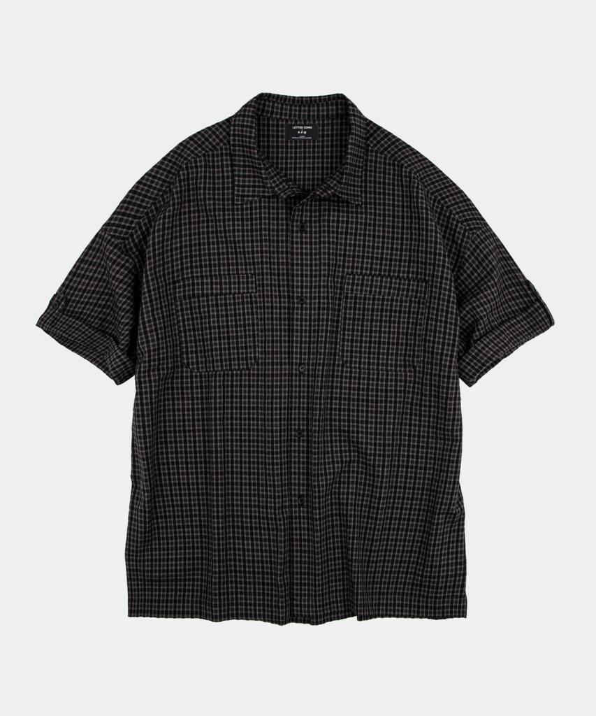 LETTERCOMO Core Wrinkle Check Boxy Half Roll-Up Shirt Smoked Black