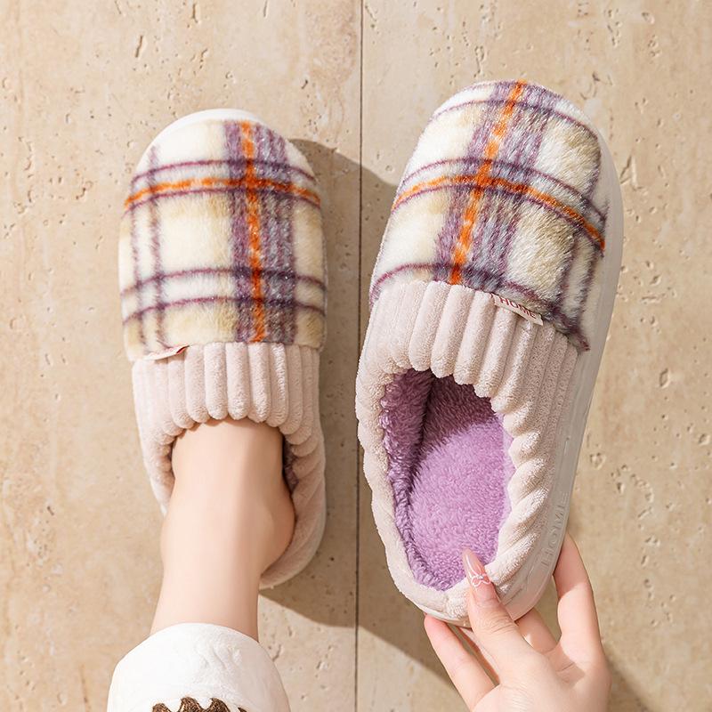 2025 new plush cotton slippers winter home indoor warm shoes non-slip thick-soled cotton slippers