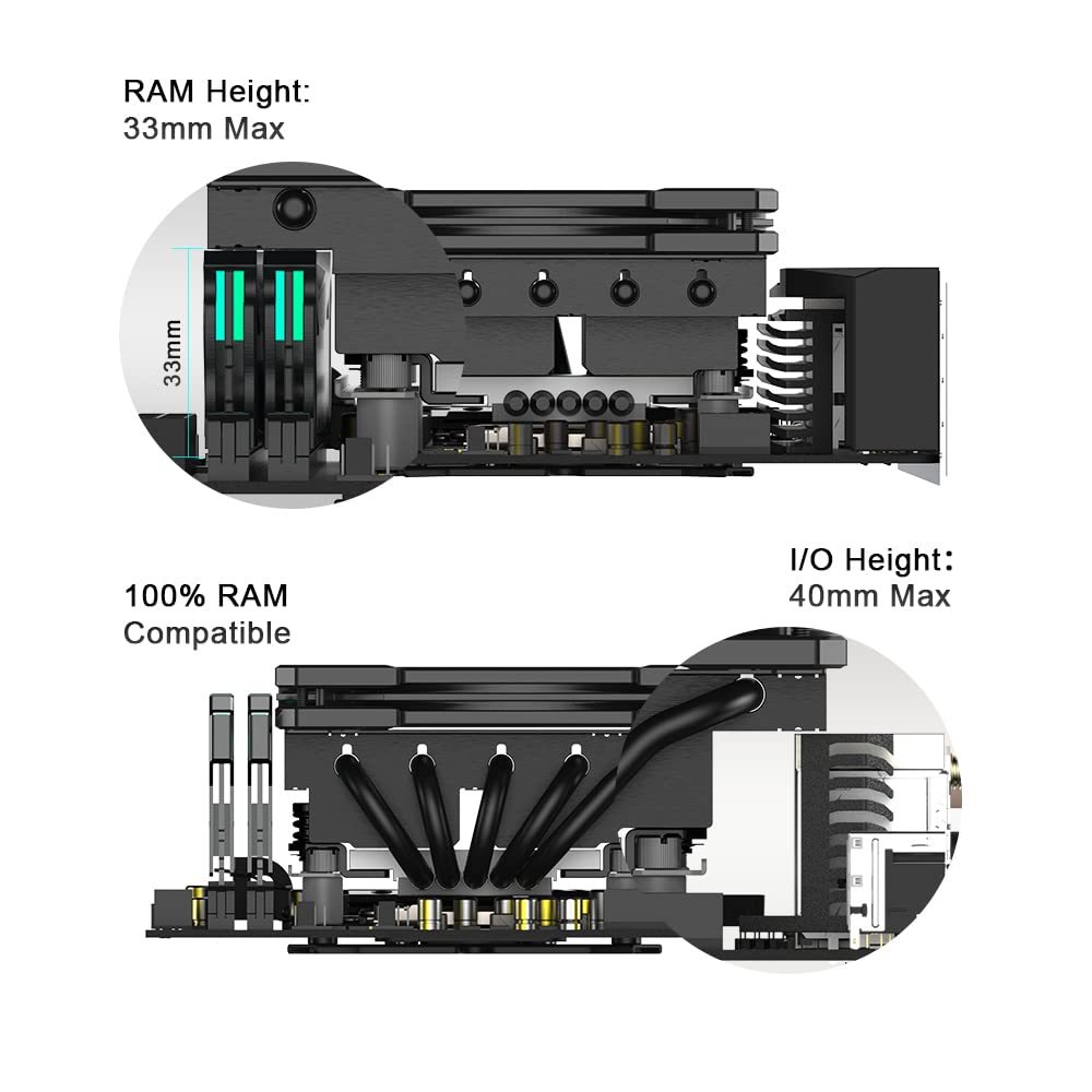 ID-COOLING IS-55 BLACK Low Profile CPU Air Cooler, 57mm Height, 5 Heat Pipes, 120x120x15mm Slim Fan, for Intel LGA1700/115X/1200 and AMD AM4/AM5 Deskt