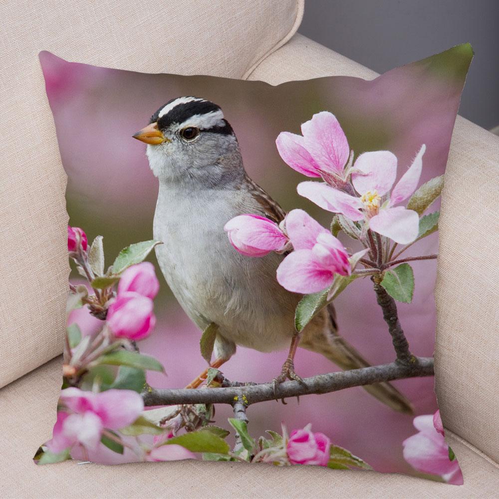 

Диван Главная Автомобильная наволочка Красочный цветок птица украшение милый чехол для подушки с дикой природой 45x45cm
