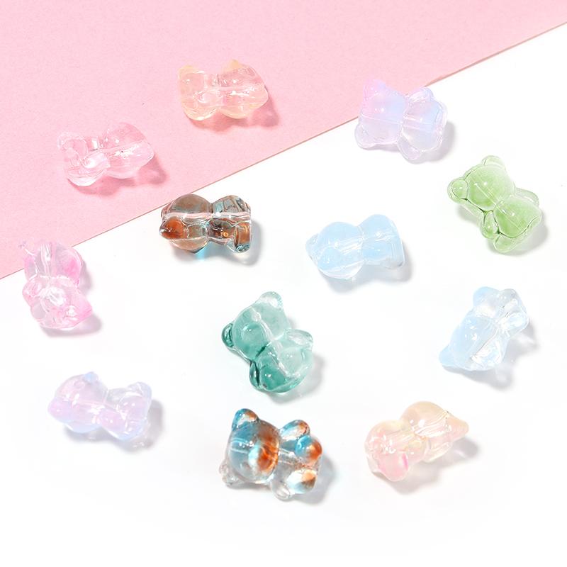 20pcs/lot Mini Small Bear Glass Beads For Jewelry Making Colored Charm Loose Lampwork Beads DIY Handmade Bracelet Necklace Gift