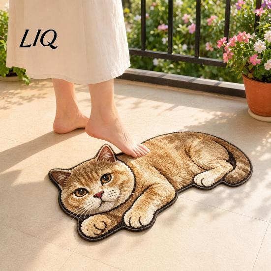Non-slip Floor Mat Cute Cat Bathroom Rug, Anti-Slip Absorbent Bath Washable Plush Durable Doormat Kitty Door for Entrance Kitchen Home Decor
