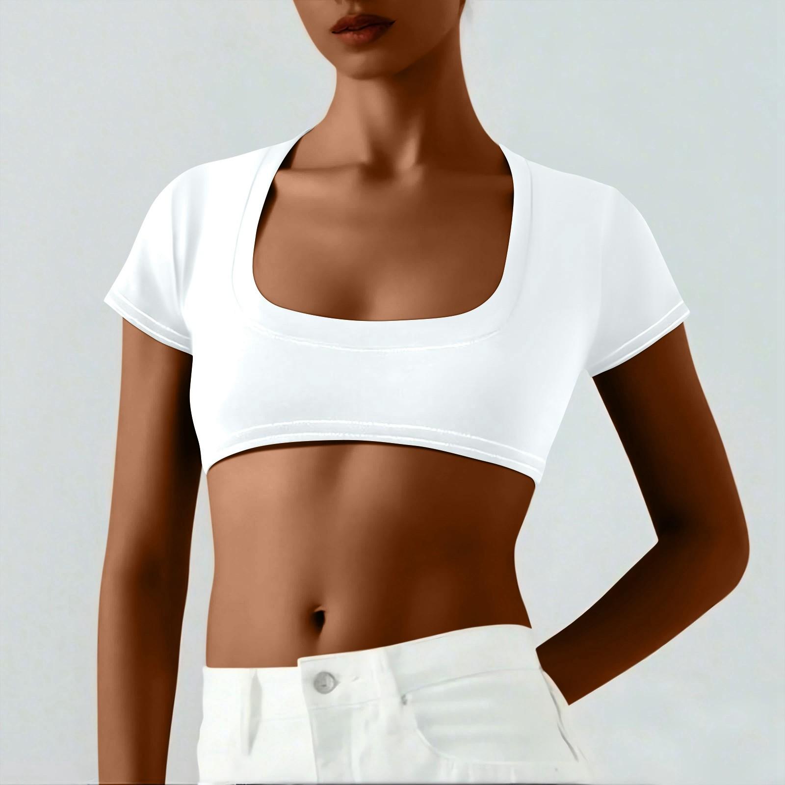 

Женская однотонная футболка с короткими рукавами за два юаня, симпатичная сексуальная укороченная футболка с короткими рукавами S белый